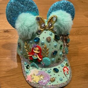 Aqua Mouse Ears Cap with Mermaid Accents